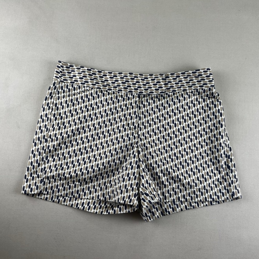 Ann Taylor LOFT Women's White Blue Tan Geometric Design Shorts Size 4